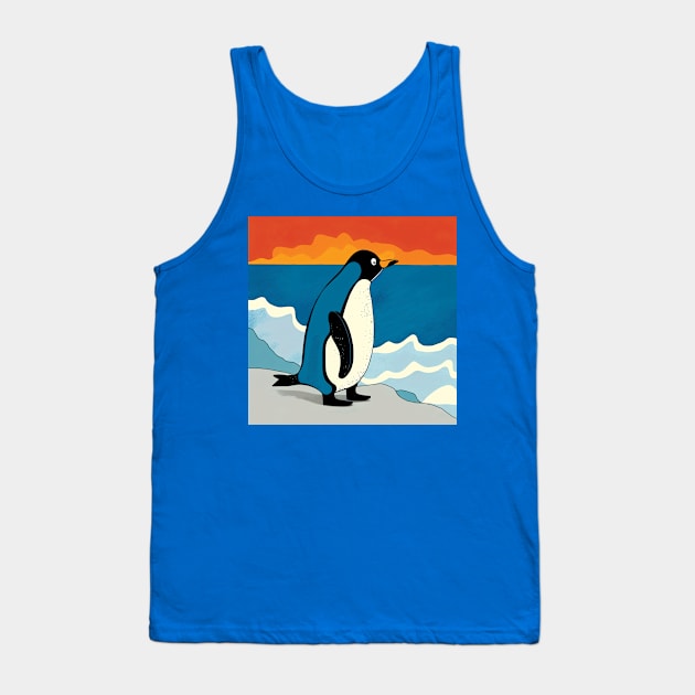 Single Penguin in snow watching the sunset Tank Top by Geminiartstudio